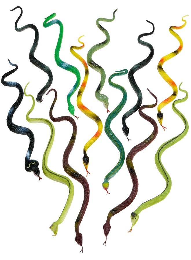 Playbees Rubber Toy Snakes - 12-Pack - 14 Inches - Assorted Lifelike Toy Snake, Realistic Serpents for Kids, Events, and Gags, Flexible and Float to Prank Friends and Family - Image 1